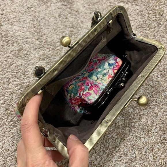 Handmade Genuine Leather Floral Print Kisslock Top Handle bag & Small Purse Set - Picture 15 of 16